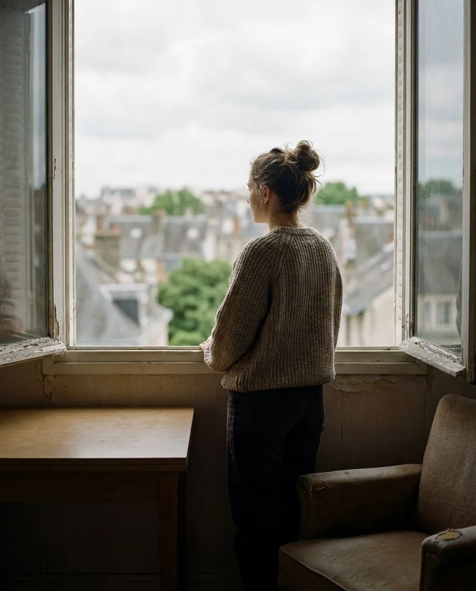 Personne cherchant un logement, regard tourné vers la ville